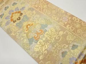 向かい鳥に花唐草模様織出し袋帯